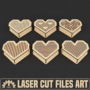 6 Diffrent Decorative Gift Heart Box Laser Cutting Files, Laser Cutting Cdr, Dxf, Pdf, Svg Files