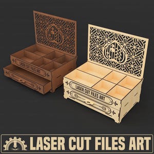 Arquivos de corte a laser para caixa de cômoda, arquivos de corte a laser para caixa de joias, arquivos CDR, DXF, PDF e SVG