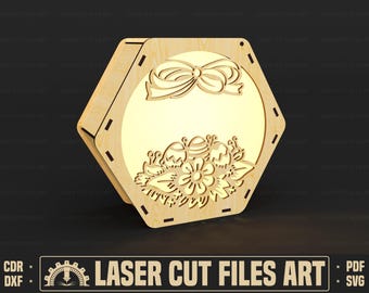 Decorative Easter Hexagon Lamp Laser Cutting Files, Tealight Holder Laser Cutting Cdr, Dxf, Pdf, Svg Files