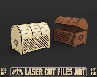Schatkist lasersnijbestanden, decoratieve doos lasersnijden Cdr-, Dxf-, Pdf-, Svg-bestanden