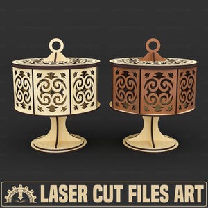 Decoratieve ronde doos lasersnijbestanden, lasersnijden, cdr, dxf, pdf, svg-bestanden