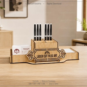 Desktop Organiser Laser Cutting Files, Business Card Holder, Pencil Holder, Note Holder Laser Cutting Cdr, Dxf, Pdf, Svg Files