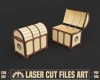 Schatkist lasersnijbestanden, decoratieve doos lasersnijden Cdr-, Dxf-, Pdf-, Svg-bestanden