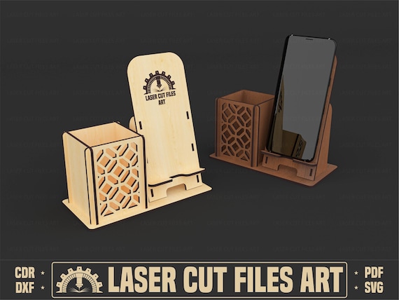 Phone Holder Laser Cutting Files, Desktop Organiser Laser Cutting Cdr, Dxf, Pdf, Svg Files