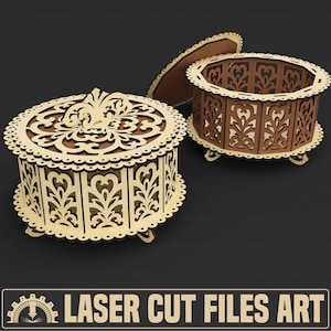 Decoratieve ronde doos lasersnijbestanden, lasersnijden, cdr, dxf, pdf, svg-bestanden