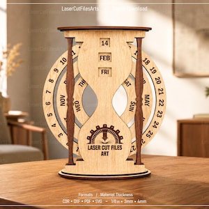 Hourglass Perpetual Calendar Laser Cutting Files, Laser Cutting Cdr, Dxf, Pdf, Svg Files