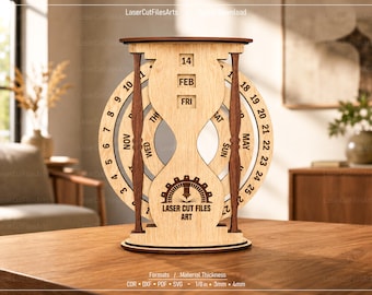 Sanduhr-Perpetualkalender – Laserschneiddateien (CDR, DXF, PDF, SVG)