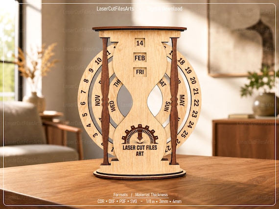 Hourglass Perpetual Calendar Laser Cutting Files, Laser Cutting Cdr, Dxf, Pdf, Svg Files