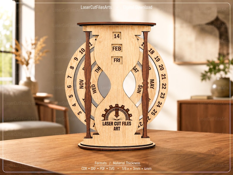 Hourglass Perpetual Calendar Laser Cutting Files, Laser Cutting Cdr, Dxf, Pdf, Svg Files image 1