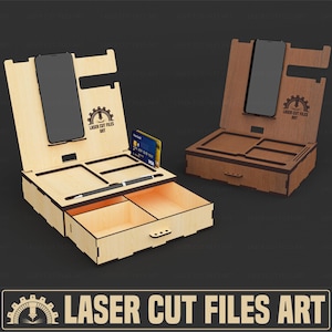 Desktop Organiser Laser Cutting Files, Chest Of Drawers Box, Business Card - Pencil - Phone Holder Laser Cutting Cdr, Dxf, Pdf, Svg Files