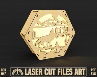 Decorative Hexagon Lamp Laser Cutting Files, Tealight Holder Laser Cutting Cdr, Dxf, Pdf, Svg Files