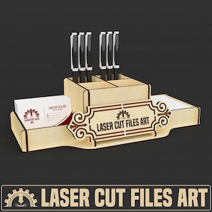 Organizzatore da scrivania per taglio laser, porta biglietti da visita, portapenne, porta note, file per taglio laser di CD, DXF, PDF e SVG