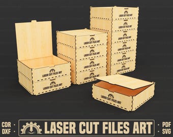 Stapelbare Deckel Box Laser Cut Dateien, stapelbare Aufbewahrungsbox Laser Cut Cdr, Dxf, Pdf, SVG-Dateien