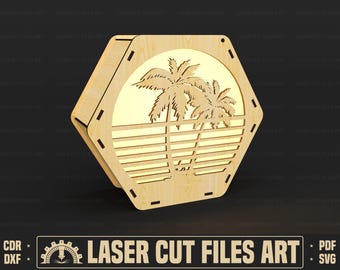 Decorative Hexagon Lamp Laser Cutting Files, Tealight Holder Laser Cutting Cdr, Dxf, Pdf, Svg Files