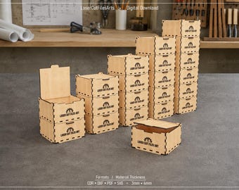 Stackable Lid Box Laser Cutting Files, Stackable Storage Box Laser Cutting Cdr, Dxf, Pdf, Svg Files
