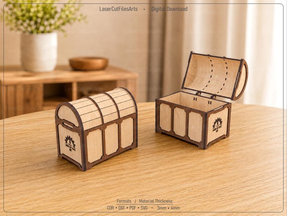 Treasure Chest Laser Cutting Files, Decorative Box Laser Cutting Cdr, Dxf, Pdf, Svg Files