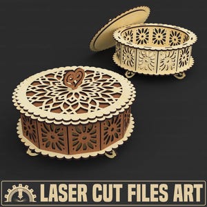 Decoratieve ronde doos lasersnijbestanden, lasersnijden, cdr, dxf, pdf, svg-bestanden