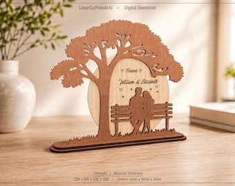 Personalized Romantic Couple Laser Cutting Files, Valentines Tree Moon Sign Svg Files, Laser Cutting Cdr, Dxf, Pdf, Svg Files