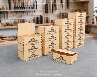 Stackable Lid Box Laser Cutting Files, Stackable Storage Box Laser Cutting Cdr, Dxf, Pdf, Svg Files