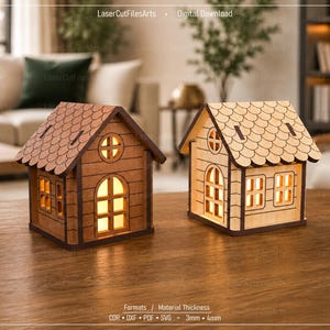 Laserschneiddateien für Mini-Teelichthalter in Hausform, Miniaturhaus-Laserschneiddateien (CDR, DXF, PDF, SVG)