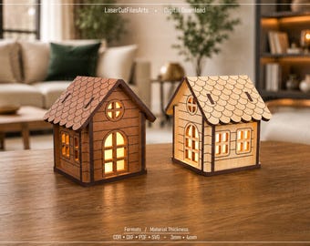 Mini House Tealight Holder Laser Cutting Files, Miniature House Laser Cutting Cdr, Dxf, Pdf, Svg Files
