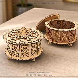 Decorative Round Box Laser Cutting Files, Laser Cutting Cdr, Dxf, Pdf, Svg Files
