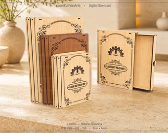 3 Different Size Slider Book Box Laser Cutting Files, Laser Cutting Cdr, Dxf, Pdf, Svg Files