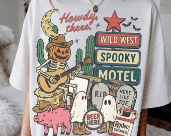 Retro Halloween Western PNG | Spooky Pumpkin Skeleton Collage (Digital Download)