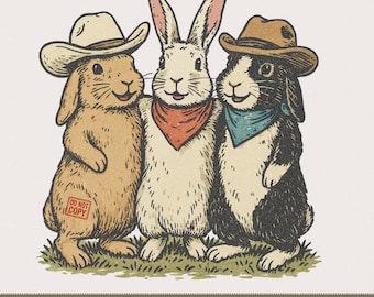 Western Bunnies PNG design | Country Bunnies T-shirt design | Cute shirt design | Easter design png | Easter shirt design commercial use