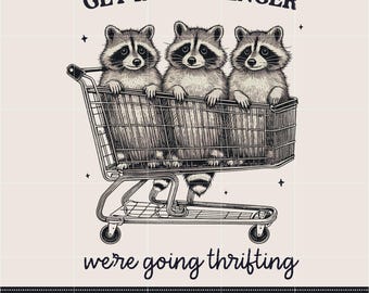 Get In Scavenger We&#39;re Going Thrifting PNG | Thrifting png, vintage thrifting png, retro raccoon thrifting png, shirt sublimation