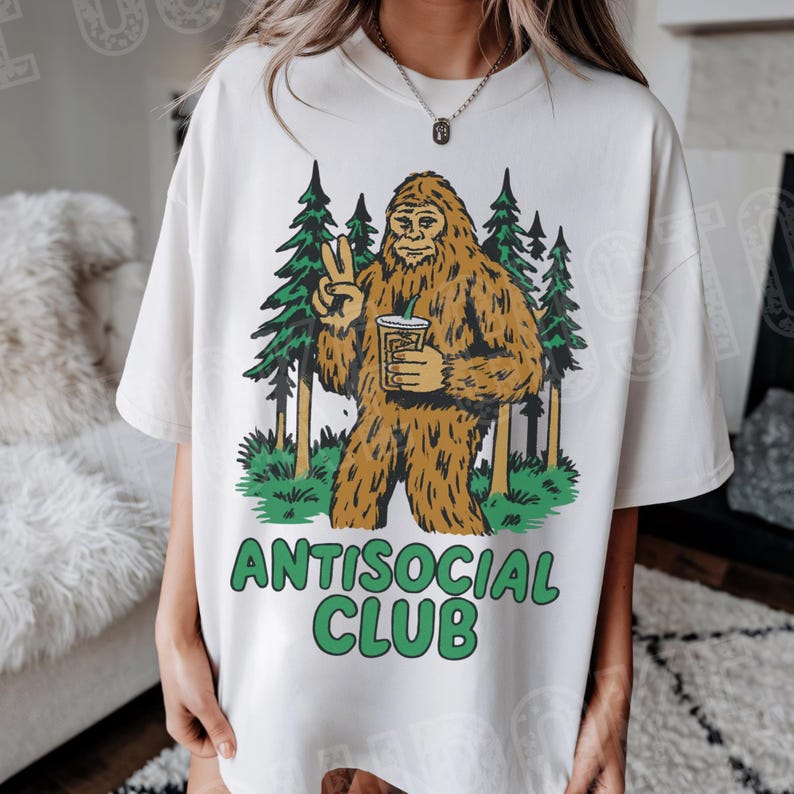 Bigfoot Antisocial Club PNG | Funny Mental Health Design (Digital Download) image 2