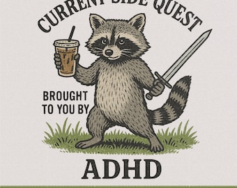 ADHD Raccoon png | Zabawny szop png, projekt zdrowia psychicznego png, obecne zadanie poboczne, projekt koszulki png, szop png, adhd png, niepokój png