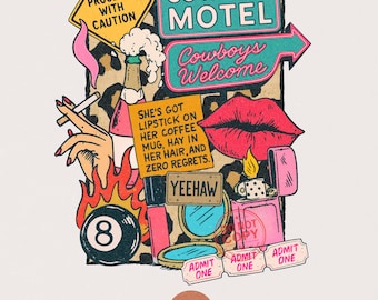 Cowgirl Motel Collage PNG design | Western Cowgirl png design | Trendy Shirt png design | Cowgirl t-shirt design | Western Motel png design