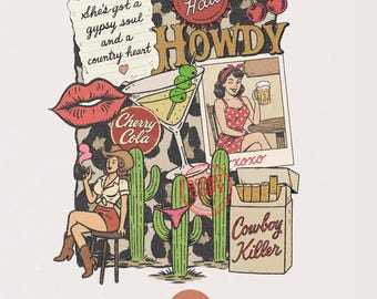 Retro Cowgirl Collage PNG | Cowgirl Collage shirt design |  Western Sublimation Design | Country Concert png design | Western Cowgirl png