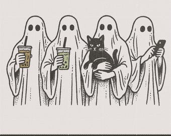 Funny Modern Ghosts PNG | Halloween T-Shirt Design (Digital Download)