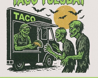 Zombie Taco Tuesday PNG | Spooky T-Shirt Design (Digital Download)