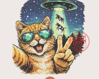 Cat UFO Shirt Design | PNG Design | Graphic Design | Funny Cat png design | Alien UFO png design | design for commercial use shirt png
