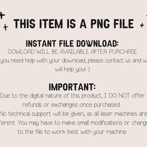 K&ouml;nnte beinhalten: Beige digitales Bild mit schwarzem Text, der "THIS ITEM IS A PNG FILE" lautet. Zus&auml;tzlicher Text liefert Informationen zum Herunterladen und zur R&uuml;ckerstattung. Dekorative schwarze Sternausbr&uuml;che befinden sich in den Ecken.
