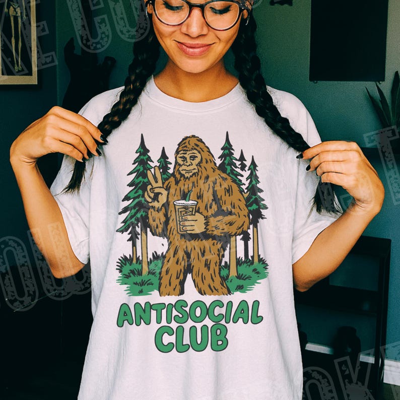 Bigfoot Antisocial Club PNG | Funny Mental Health Design (Digital Download) image 3