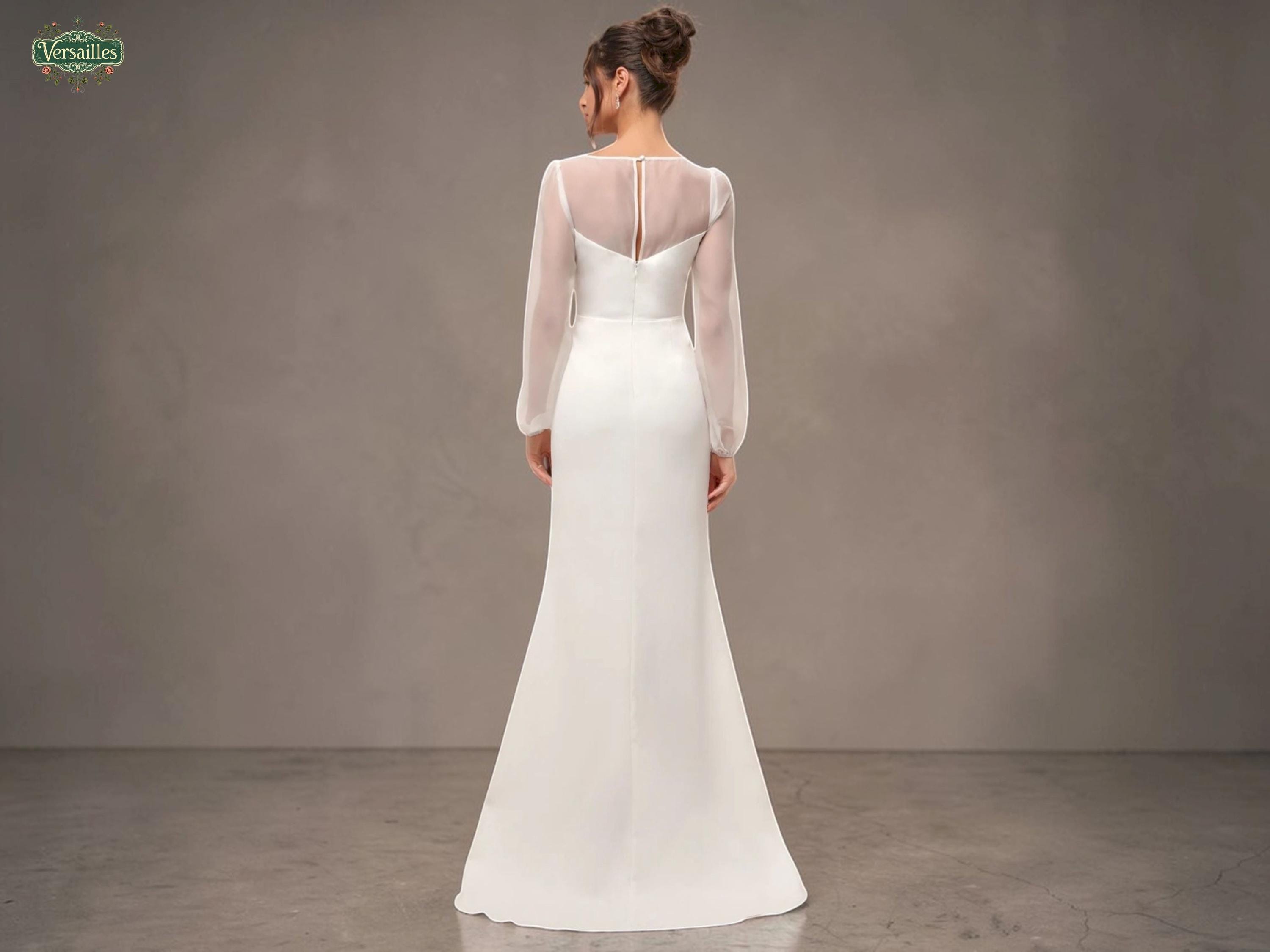 Sheer Organza Long Sleeve Wedding Dress