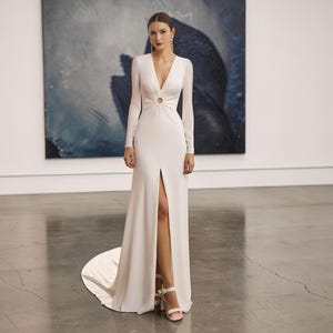 White Long Sleeve Deep V Dress - Etsy