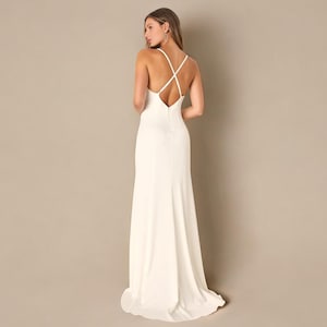 Spaghetti Strap Cowl Neck Wedding Dress: Open Back Boho Bridal Gown