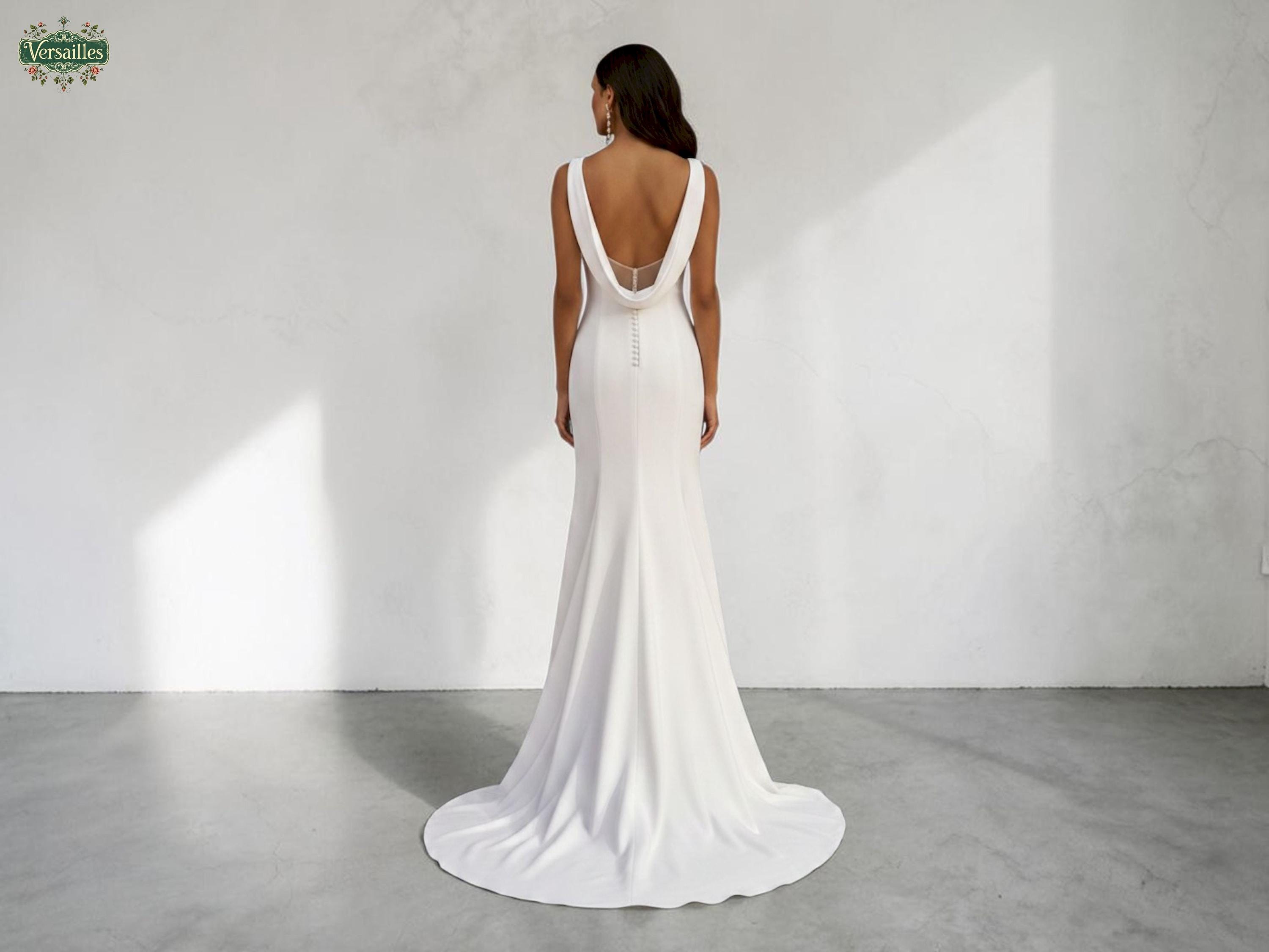 backless lace wedding dress uk knee length dresses for ladies V Neck Backless Lace Tulle Wedding Gown with  Train  DUNTERY UK