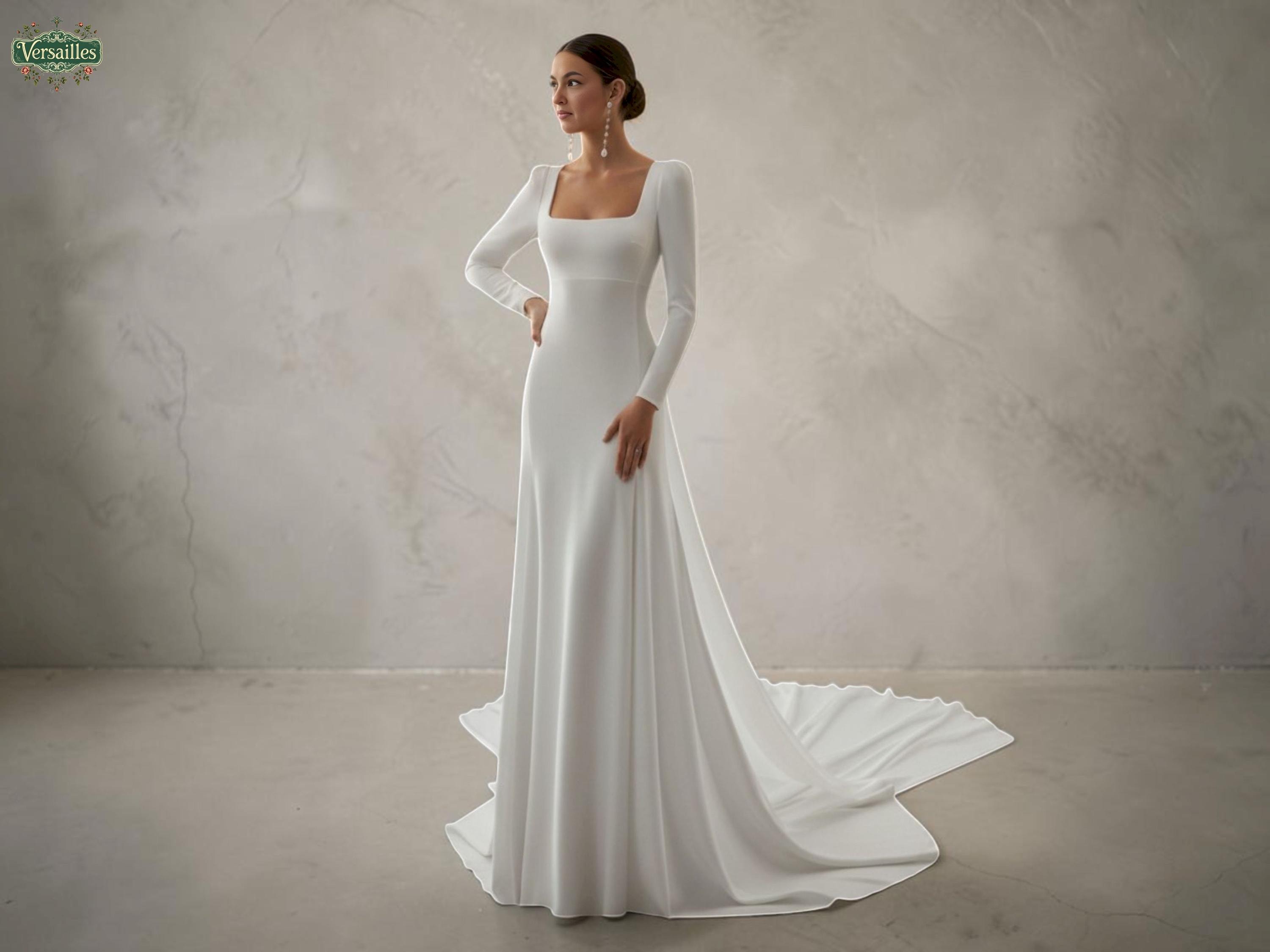 A Line Wedding Dress Lace Sleeve Square Neck - Etsy
