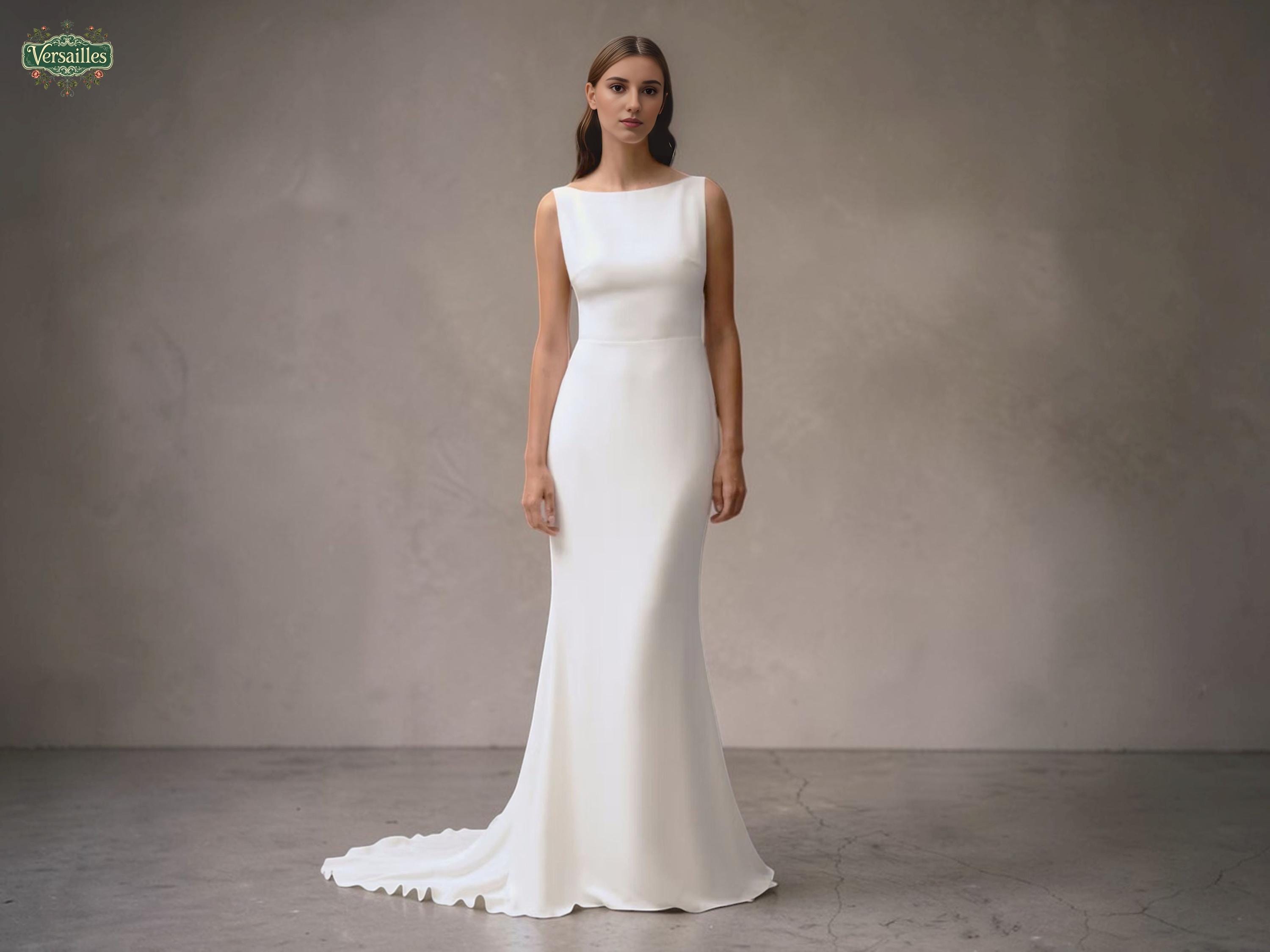 white mermaid dress long sleeve Sleek Long Sleeve Wedding Dress Mermaid Satin Open Back