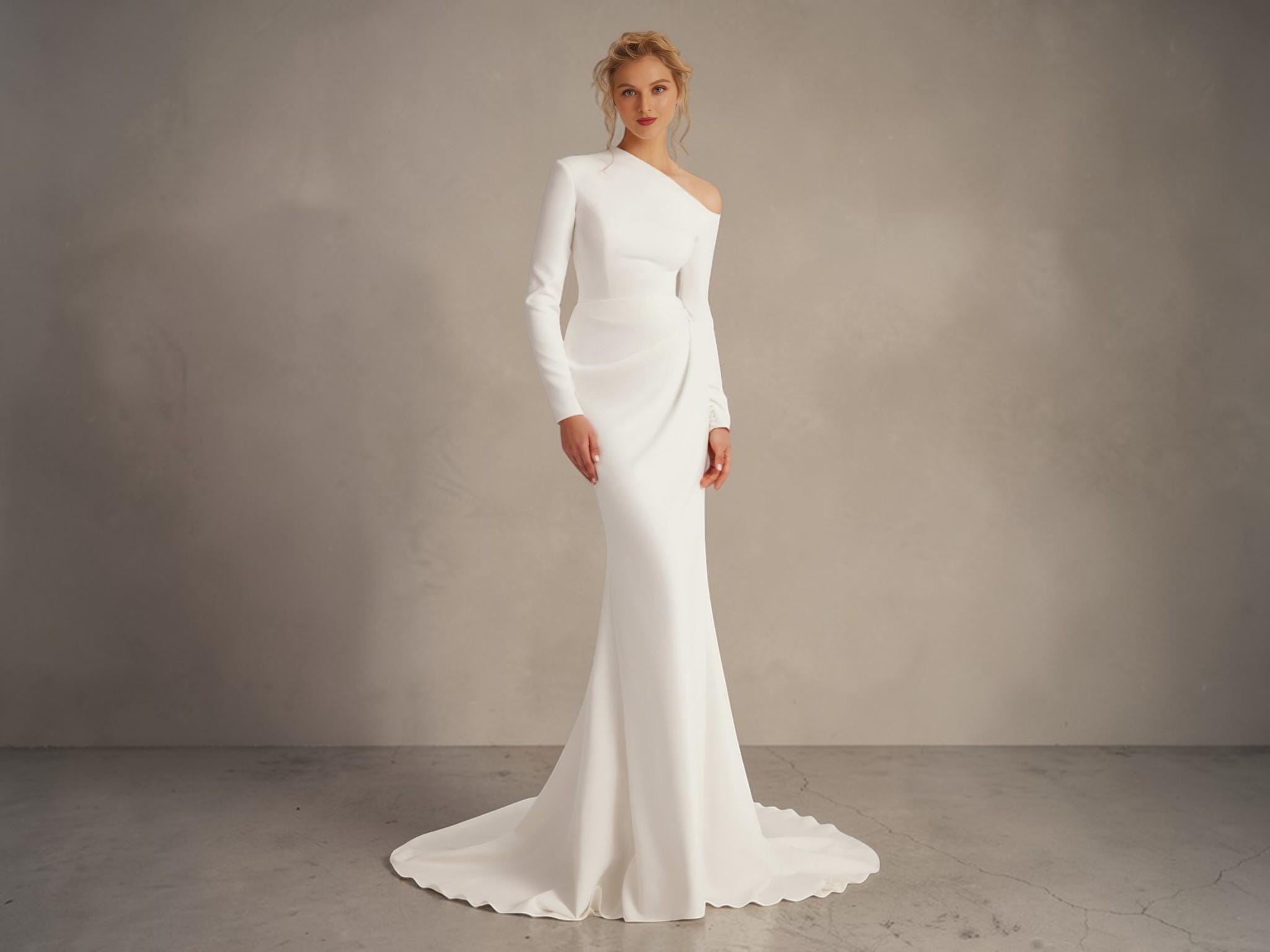 chinese dress ladies Zapaka Women Off The Shoulder Satin Simple Mermaid Wedding Dress Sleeveless Bridal Dress, Ivory / US22W