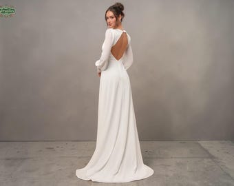 Boho Chiffon Wedding Dress: V-Neck A-Line Backless Bridal Gown