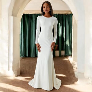 White Backless Maxi Wedding Dress, Long Sleeve Wedding Dress, Simple Wedding Dress, Modest Wedding Dress, Rustic Wedding Dress, Bridal Dress