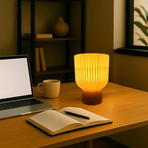 Ribbed Modern Table Lamp – Minimalist Light for Cozy Desks & Bedrooms | Handmade Decor | USA No Customs