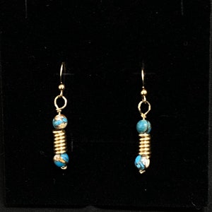 Dangle 14KT Gold Filled, Turquoise and Spiny Oyster Earrings